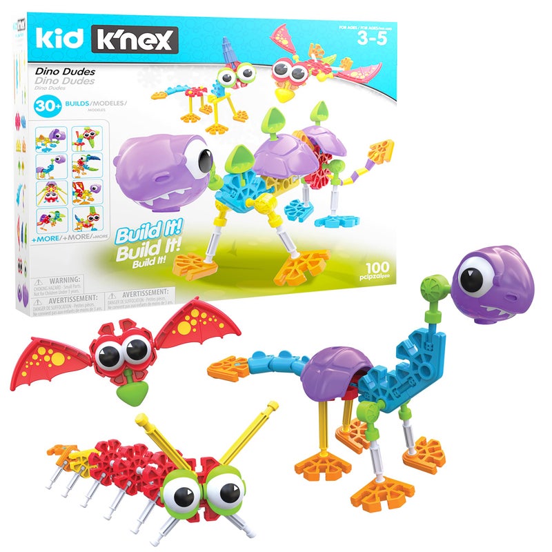 K'NEX مجموعة كيد ك'NEX - أصدقاء الديناصورات ، 100 قطعة ، بناء STEM لرياض الأطفال ، مجموعة بناء للأطفال ، لعب إبداعي ، للأعمار 3 سنوات فما فوق - Image 1