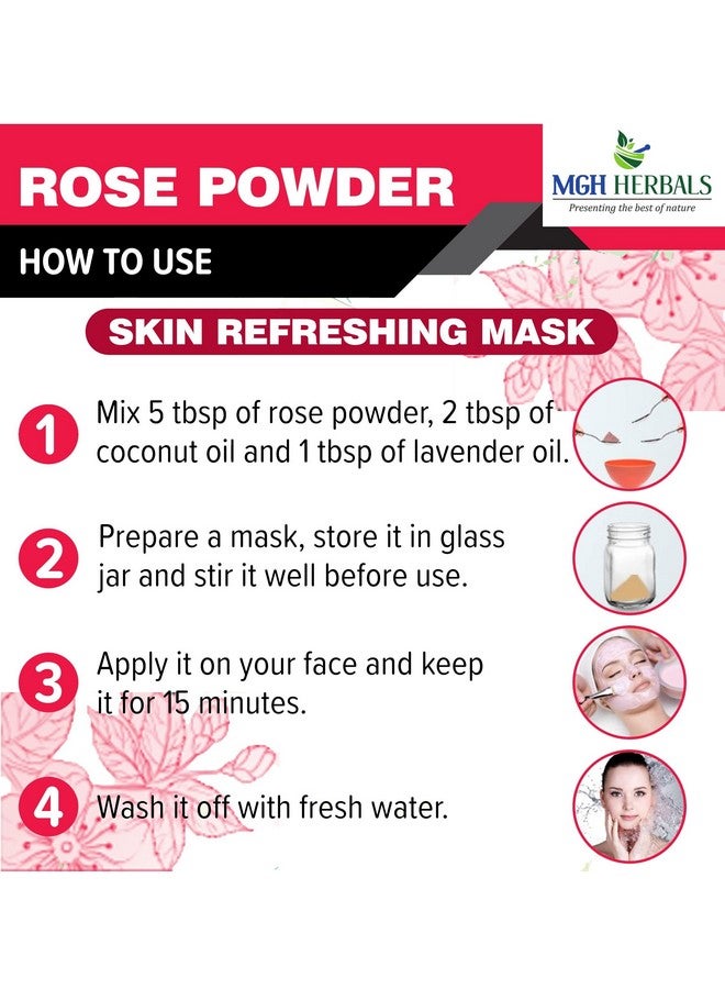 MGH Herbals Organic Rose Petal Powder 100G Rosa Indica For Facial & Skin Care 100% Pure & Natural Rose Powder For Tanning & Glowing Skin  - Image 4