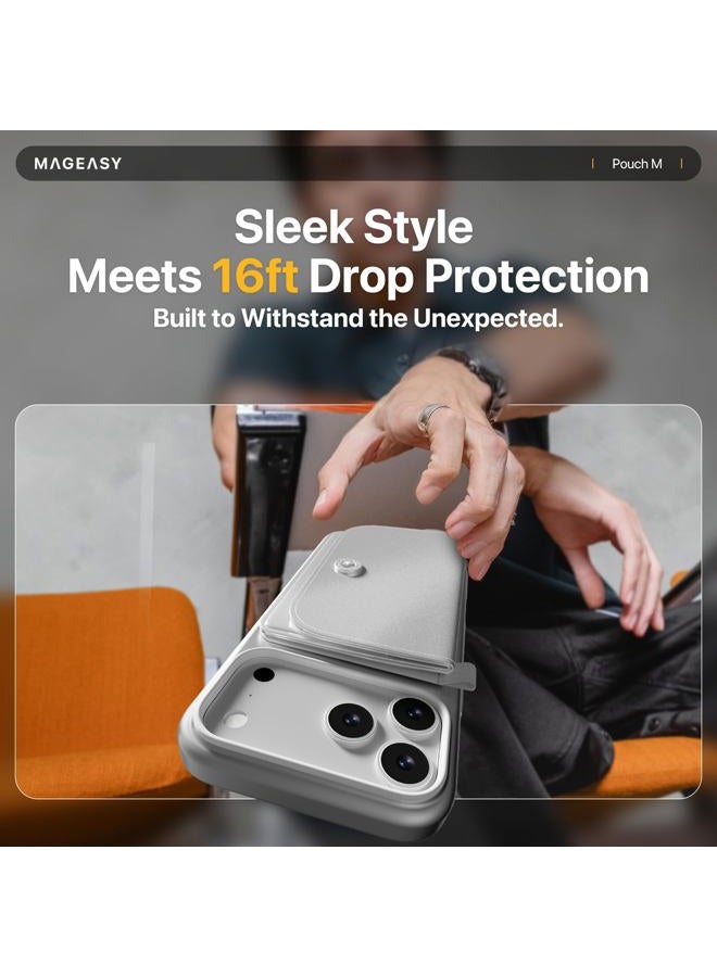 MAGEASY Designed for iPhone 17 Pro, Wallet Case with Lanyard, Detachable Coin Purse and Card Slot, Compatible with MagSafe, Leather Neck Strap, 16ft Drop Protection | Pouch M - Image 5