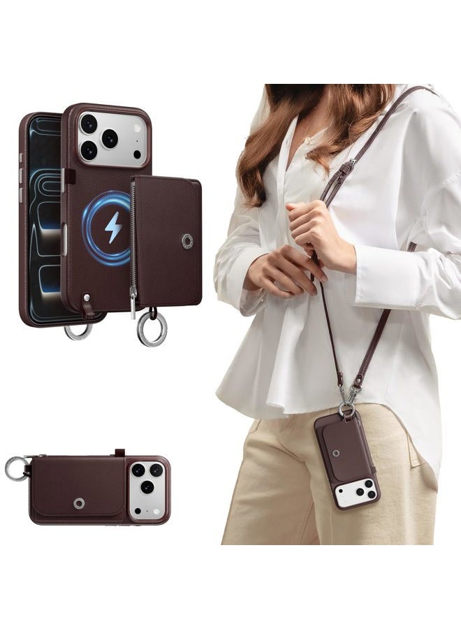 MAGEASY Designed for iPhone 17 Pro, Wallet Case with Lanyard, Detachable Coin Purse and Card Slot, Compatible with MagSafe, Leather Neck Strap, 16ft Drop Protection | Pouch M - Image 1