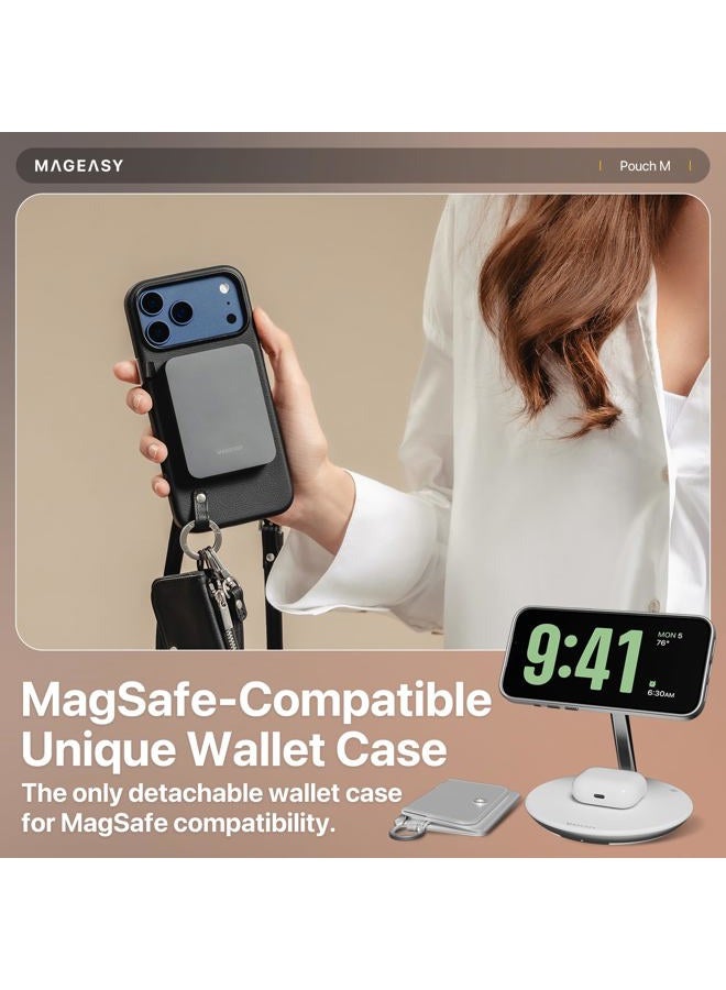 MAGEASY Designed for iPhone 17 Pro, Wallet Case with Lanyard, Detachable Coin Purse and Card Slot, Compatible with MagSafe, Leather Neck Strap, 16ft Drop Protection | Pouch M - Image 3