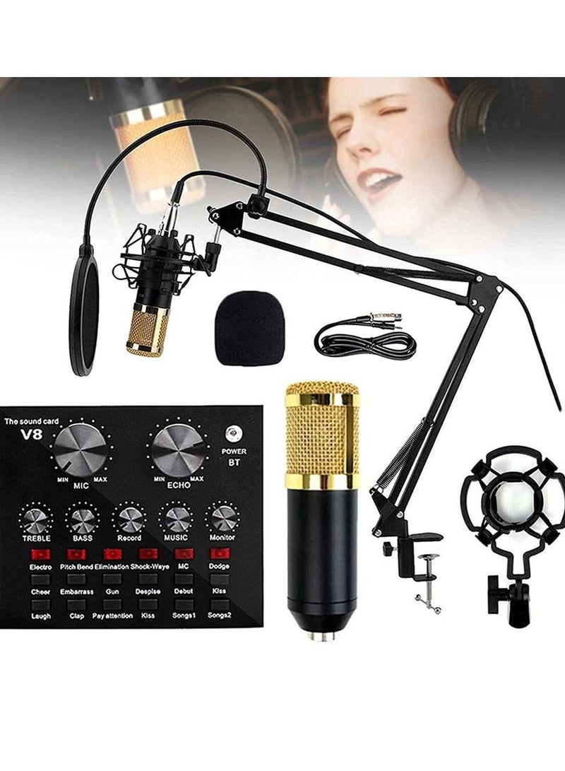 Microphone,Live Sound Card & BM800 Suspension Microphone Kit Broadcasting Recording Condenser Microphone Set Intelligent Volume Audio Mixer Sound Card for Computer PC Live Sound - Image 1
