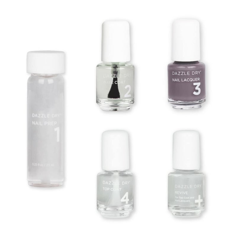 Dazzle Dry Dazzle Dry Mini Kit 4 Step System  Anticipation an opaque dark slate gray with purple undertones Full coverage cream 5 Piece Kit  5 Manicures