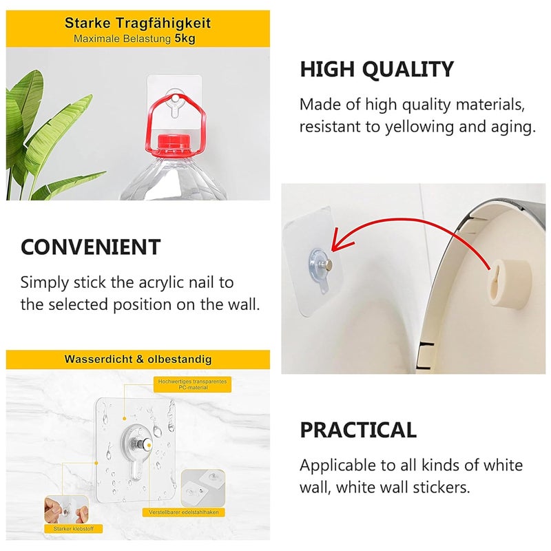 Heiter Adhesive Hooks Heavy Duty Wall Hooks Nail Hook for Hanging Coat HatTowel Robe Hook Rack Wall Mount Bathroom and Bedroom Hooks for Wall Without Drilling Nail Hook Trasparent 10 Pack - Image 5