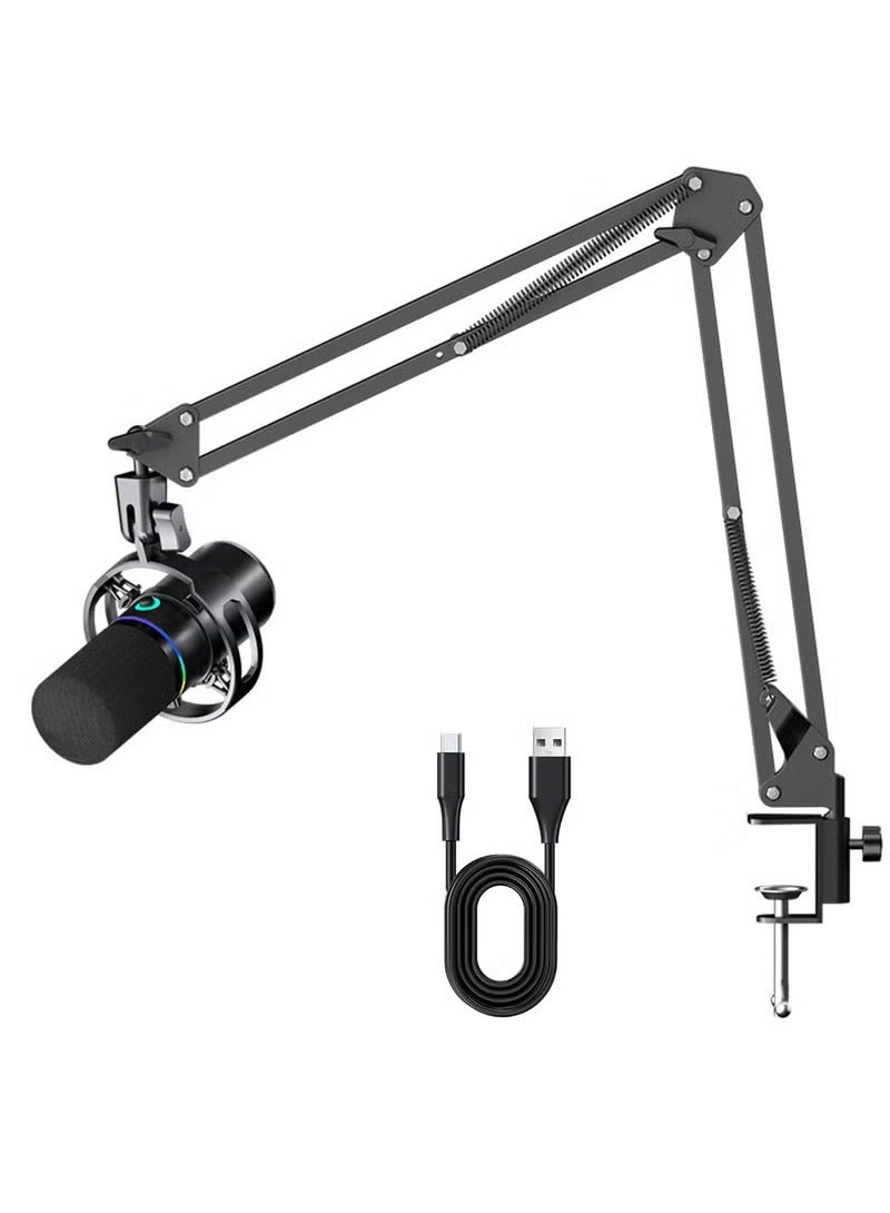شو وو طقم ميكروفون ديناميكي XLR/USB، ميكروفون بودكاست RGB مع كتم الصوت، ومقبض الكسب، والتحكم في مستوى الصوت، وذراع الرافعة للبث المباشر، والألعاب، والتعليق الصوتي، والتسجيل - Image 1