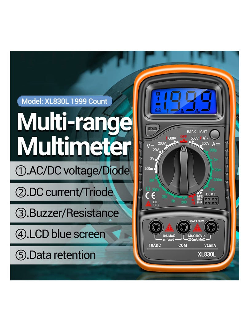 Digital Multimeter with Backlight LCD, Digital Portable Multimeter, Measure DC AC Voltmeter and Ohm Volt Amp Tester, Voltage, Current, Resistance, Continuity (with Tests Live Wire and Battery) - Image 2