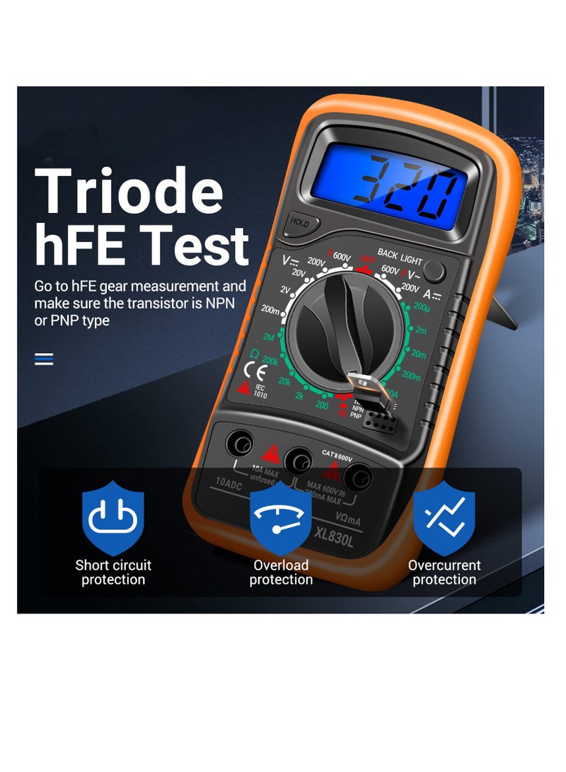 Digital Multimeter with Backlight LCD, Digital Portable Multimeter, Measure DC AC Voltmeter and Ohm Volt Amp Tester, Voltage, Current, Resistance, Continuity (with Tests Live Wire and Battery) - Image 5