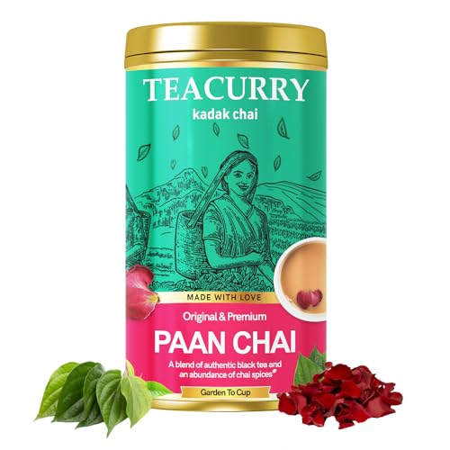 TEACURRY Paan Chai (100 Grams, 50 Cups) - Paan Chai for Digestion - 100% Natural Flavoured Tea with Real Fennel, Rose, Betel Leaves, Cardamom | Refreshing, Tasteful Paan Flavor Tea - Image 1