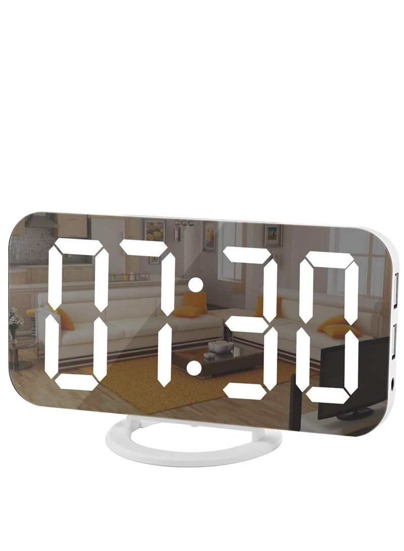 Bukela Digital Clock Large Display, LED Electric Alarm Clocks Mirror Surface for Makeup with Diming Mode, 3 Levels Brightness, Dual USB Ports Modern Decoration for Home Bedroom Decor-White - Image 1