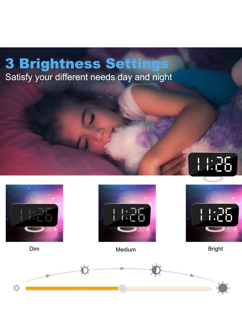 Bukela Digital Clock Large Display, LED Electric Alarm Clocks Mirror Surface for Makeup with Diming Mode, 3 Levels Brightness, Dual USB Ports Modern Decoration for Home Bedroom Decor-White - Image 3