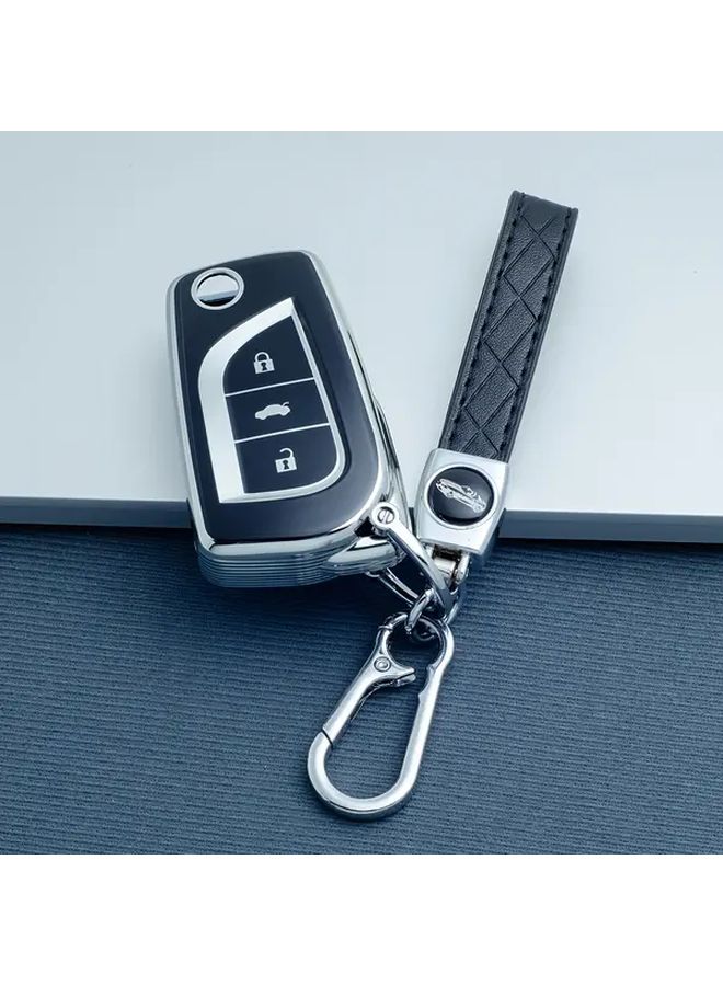 غطاية مفتاح مرن من TPU أبيض ذهبي لحماية مفتاح تويوتا كورولا كامري RAV4 ياريس - Image 4