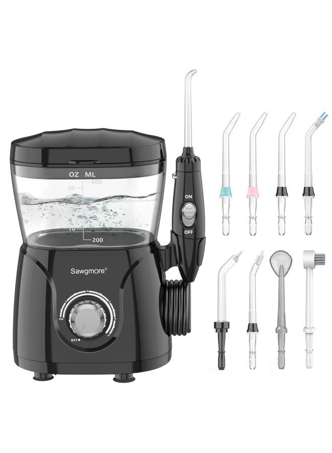 Sawgmore Water Flosser Oral Irrigator, 600 ml Dental Water Tooth Cleaner, 10 Adjustable Pressures, Electric Flosser for Teeth/Braces, 8 Home Jets Professional Water Flosser Oral Irrigator (Black) - Image 1