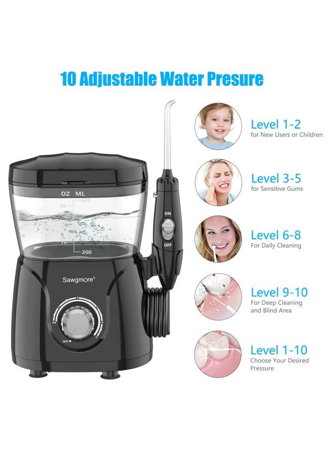 Sawgmore Water Flosser Oral Irrigator, 600 ml Dental Water Tooth Cleaner, 10 Adjustable Pressures, Electric Flosser for Teeth/Braces, 8 Home Jets Professional Water Flosser Oral Irrigator (Black) - Image 5