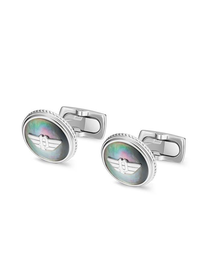 POLICE Treasure Cufflinks for Men Black Mother of Pearl with Wing Logo  - Image 2