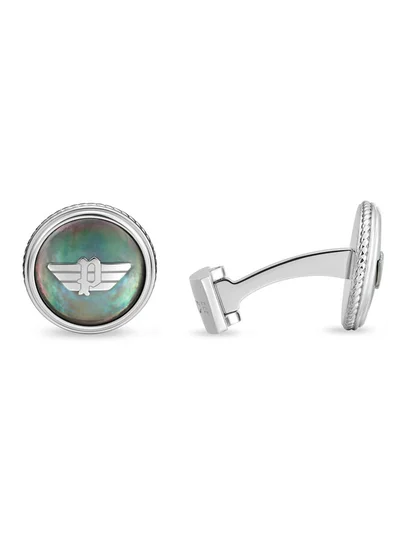 POLICE Treasure Cufflinks for Men Black Mother of Pearl with Wing Logo