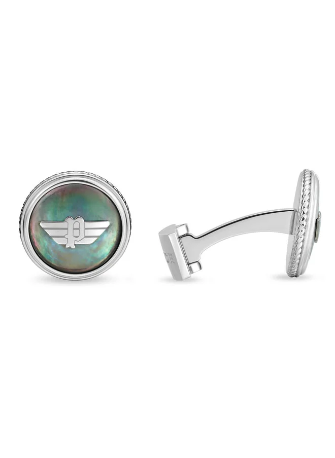 بوليس Treasure Cufflinks for Men Black Mother of Pearl with Wing Logo