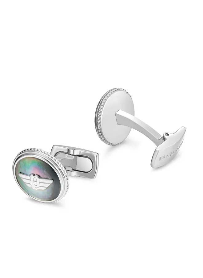 POLICE Treasure Cufflinks for Men Black Mother of Pearl with Wing Logo