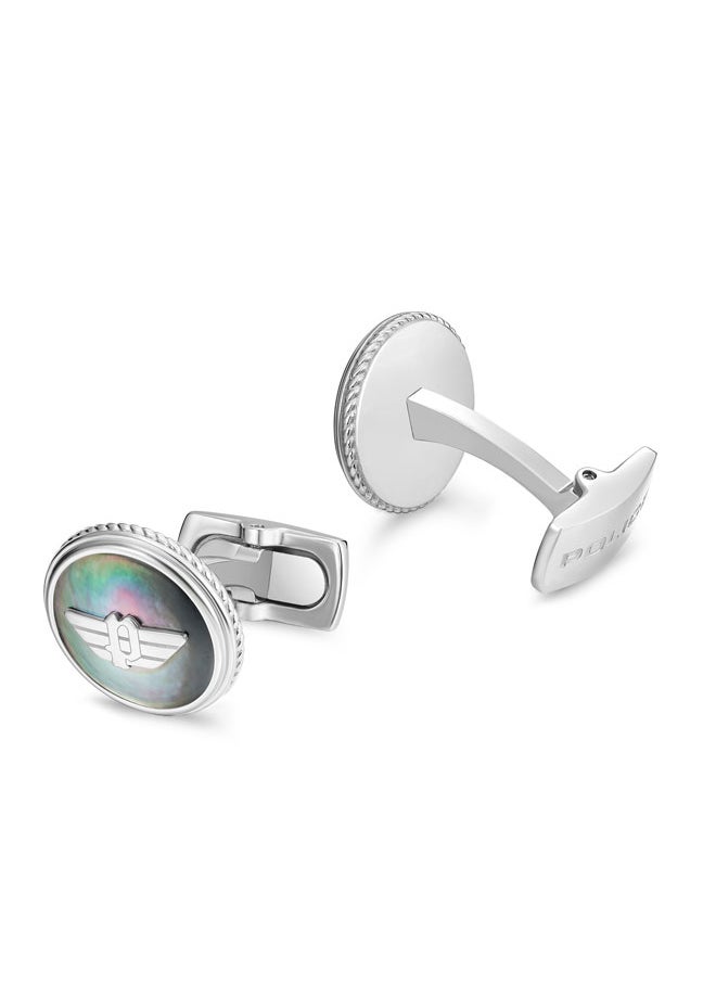 POLICE Treasure Cufflinks for Men Black Mother of Pearl with Wing Logo  - Image 3