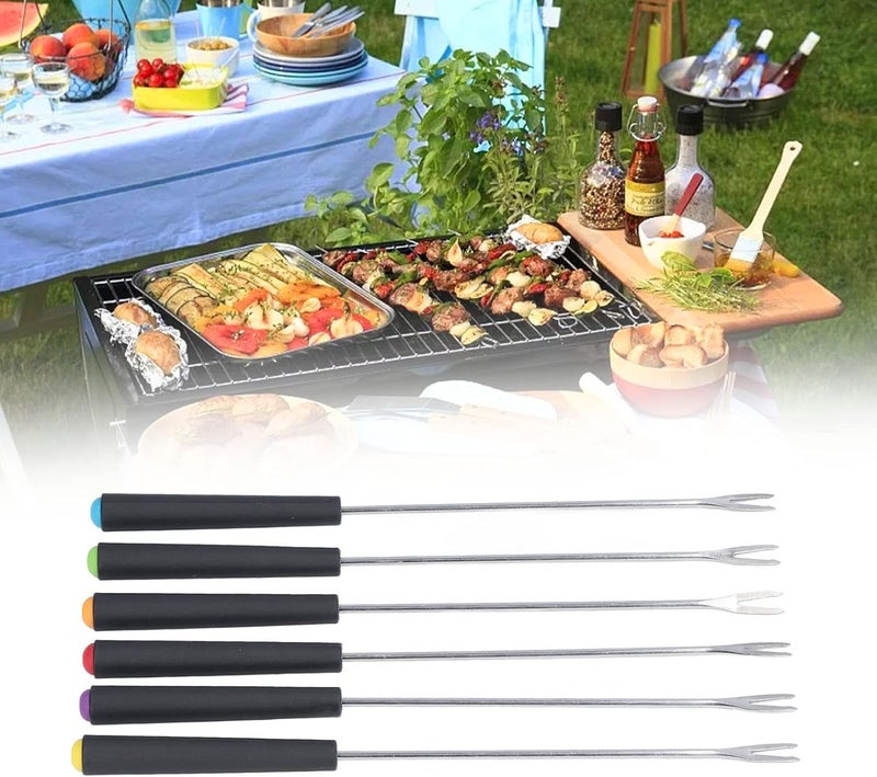 Chazcool 6PCS Stainless Steel Fondue Forks, Fondue Sticks, Smore Sticks with Heatproof Handle for Chocolate Fountain Cheese Roast Marshmallows Dessert Fruits - Image 2