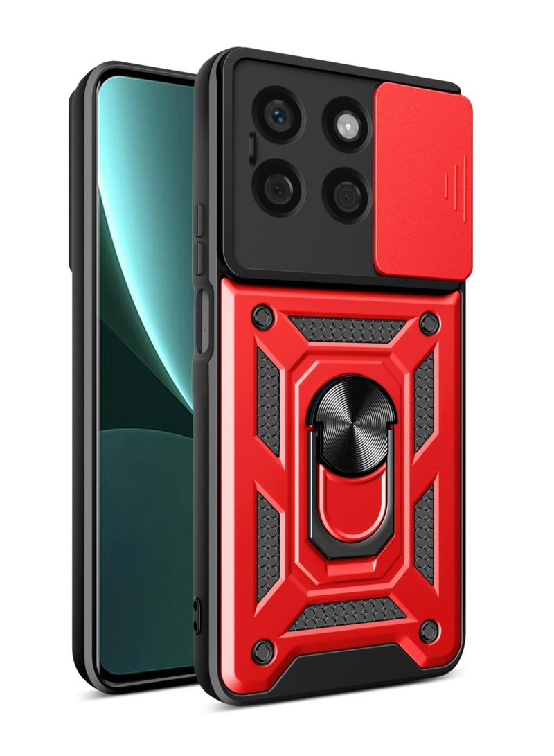 for Honor X6b 4G Case Cover, Slide Camera Lens Cover, Magnetic Ring Holder Kickstand Protective Phone Case for Honor X6b 4G, Red 