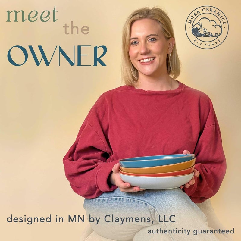 Mora Ceramic Artisan Matte Large Pasta Bowls 30oz Set of 4  Serving Salad Dinner etc Kitchen PlateWide Bowl  Microwave Oven Dishwasher Safe  Modern Porcelain Stoneware Dishes Marina Colors - Image 3