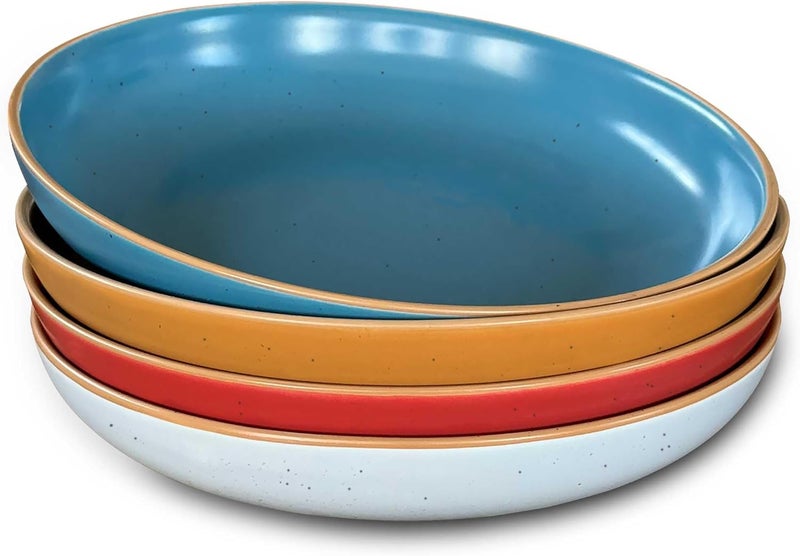 Mora Ceramic Artisan Matte Large Pasta Bowls 30oz Set of 4  Serving Salad Dinner etc Kitchen PlateWide Bowl  Microwave Oven Dishwasher Safe  Modern Porcelain Stoneware Dishes Marina Colors - Image 1