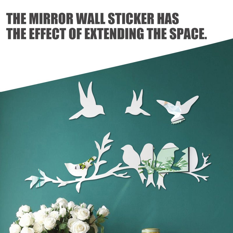 Self-Adhesive Wall Stickers Birds Vine Wall Sticker Homeowners 60x35.8cm Mirror Design Extend Space Perception 1Set - Image 3
