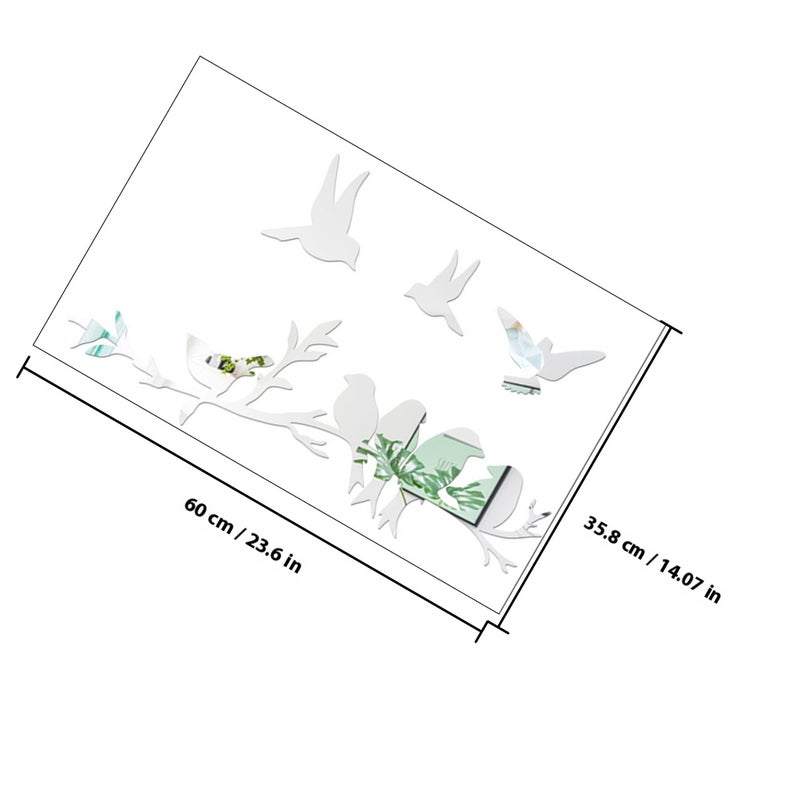 Self-Adhesive Wall Stickers Birds Vine Wall Sticker Homeowners 60x35.8cm Mirror Design Extend Space Perception 1Set - Image 2