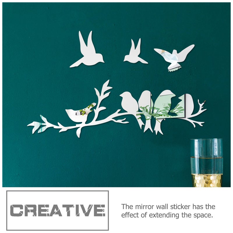 Self-Adhesive Wall Stickers Birds Vine Wall Sticker Homeowners 60x35.8cm Mirror Design Extend Space Perception 1Set - Image 4