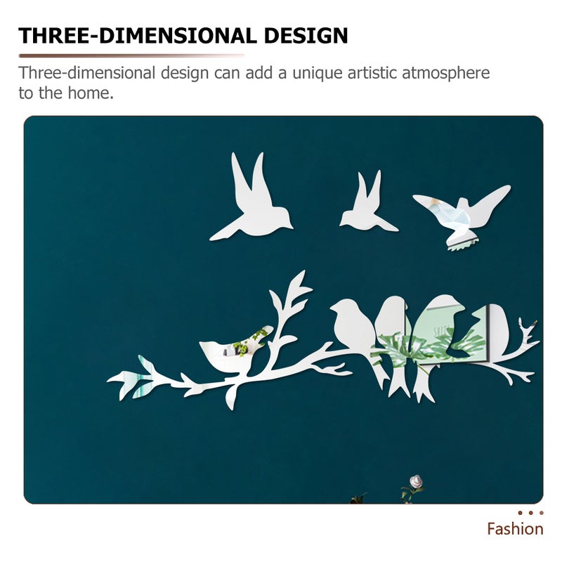 Self-Adhesive Wall Stickers Birds Vine Wall Sticker Homeowners 60x35.8cm Mirror Design Extend Space Perception 1Set - Image 5