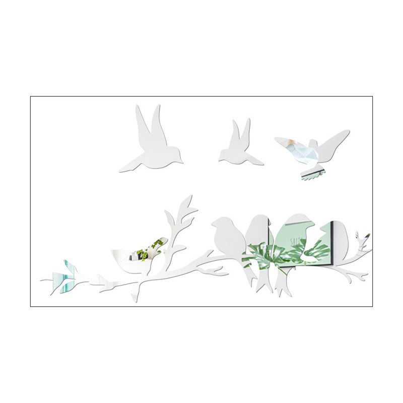 Self-Adhesive Wall Stickers Birds Vine Wall Sticker Homeowners 60x35.8cm Mirror Design Extend Space Perception 1Set - Image 1