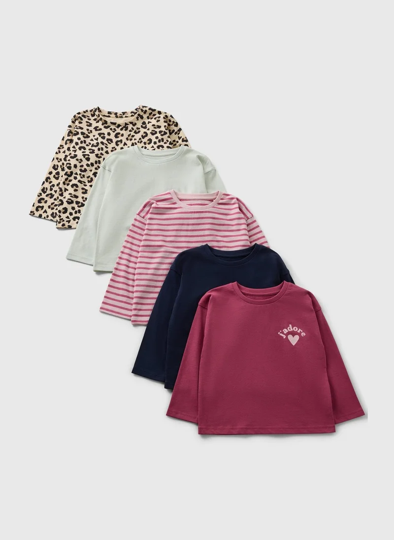 Matalan 5 Pack Girls Multicolour Stripe Paris Tops