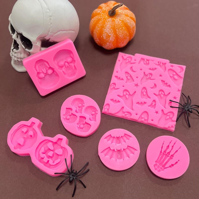 Rainmae 6 Pcs Halloween Silicone Molds, Halloween Bat Pumpkin Spider Owl Ghost Fondant molds, Party Cupcake Topper Decorating Tools, DIY Chocolate Candy Mold Gum Paste Polymer Clay Epoxy Resin Mould - Image 4