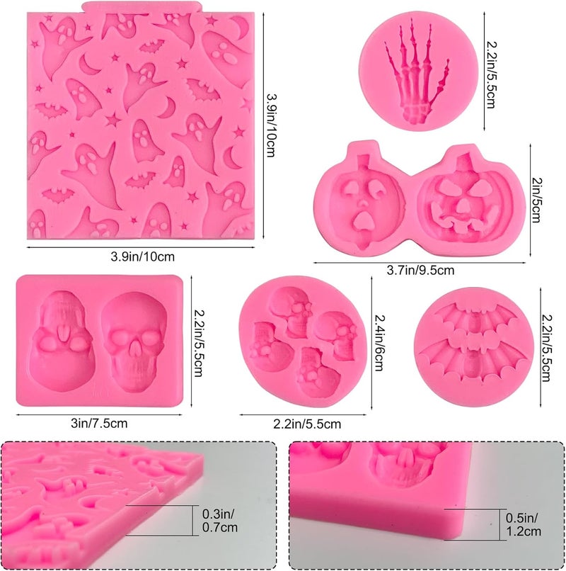 Rainmae 6 Pcs Halloween Silicone Molds, Halloween Bat Pumpkin Spider Owl Ghost Fondant molds, Party Cupcake Topper Decorating Tools, DIY Chocolate Candy Mold Gum Paste Polymer Clay Epoxy Resin Mould - Image 2