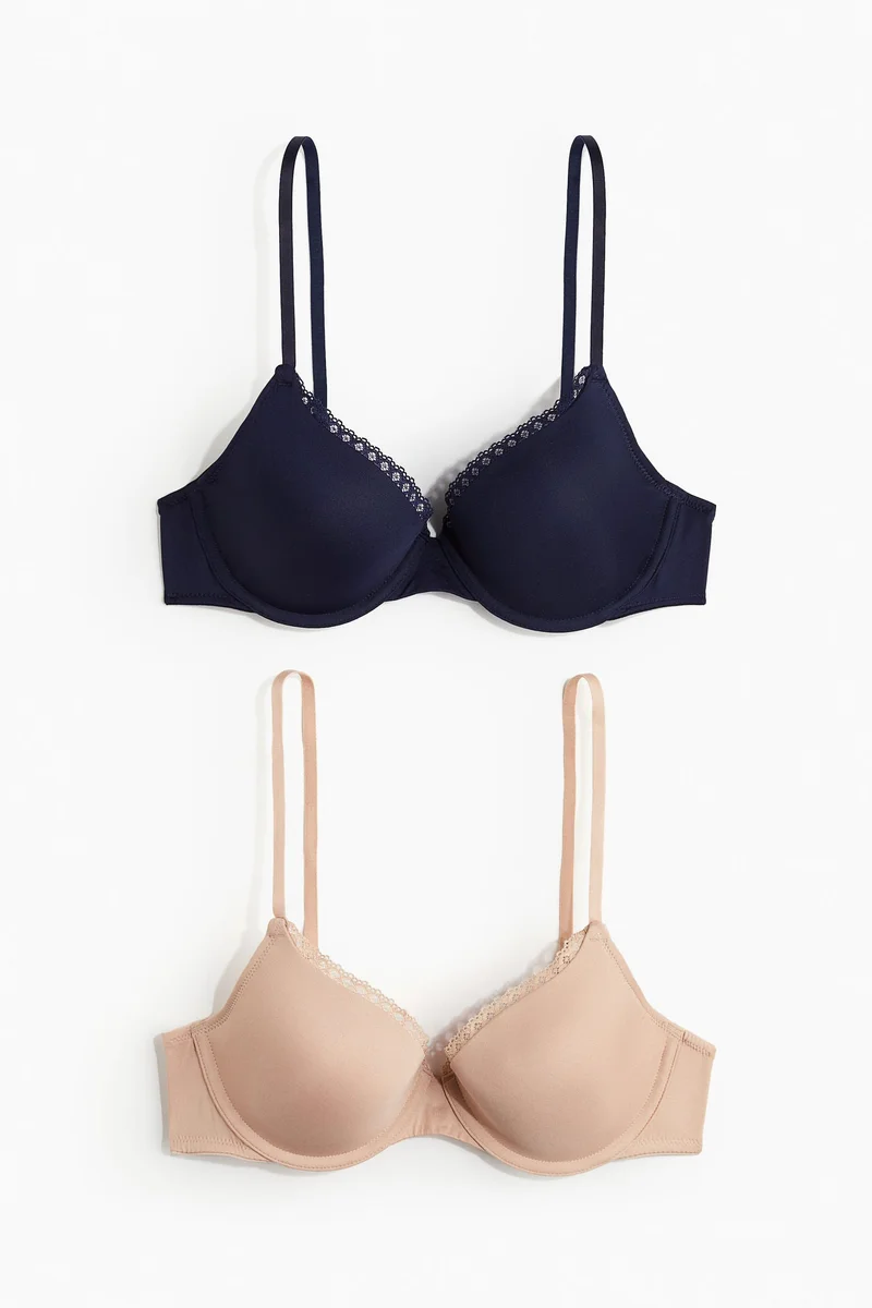 اتش اند ام حمالات صدر من المايكروفايبر بأسلاك سفلية - عبوة من قطعتين