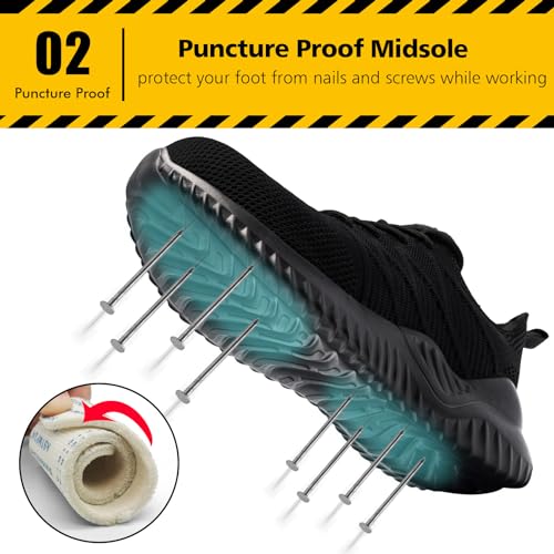 Tinefiy Steel Toe Shoes for Women Lightweight Comfortable Slip Resistant Safety Work Sneakers Cushion Puncture Proof Shoes Indestructible Shoe Size 10.5 - Image 3
