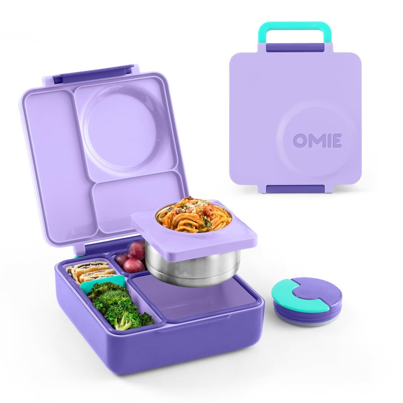 أومي Omie Omiebox Bento Lunch Box مع تسرب Proof Thermos Food Jar-3 مقصورتين درجات حرارة أحدان (البرقوق الأرجواني) - Image 1