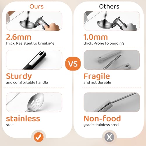HAPPY KIT Stainless Steel Cooking Spoons Set, Large Serving Spoons Stainless Steel with Soup Ladle, Solid Spoon & Slotted Spoon, 3-Piece Thickened Metal Cooking Spoon for Kitchen Serving & Cooking - Image 3
