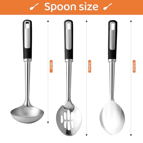 HAPPY KIT Stainless Steel Cooking Spoons Set, Large Serving Spoons Stainless Steel with Soup Ladle, Solid Spoon & Slotted Spoon, 3-Piece Thickened Metal Cooking Spoon for Kitchen Serving & Cooking - Image 2