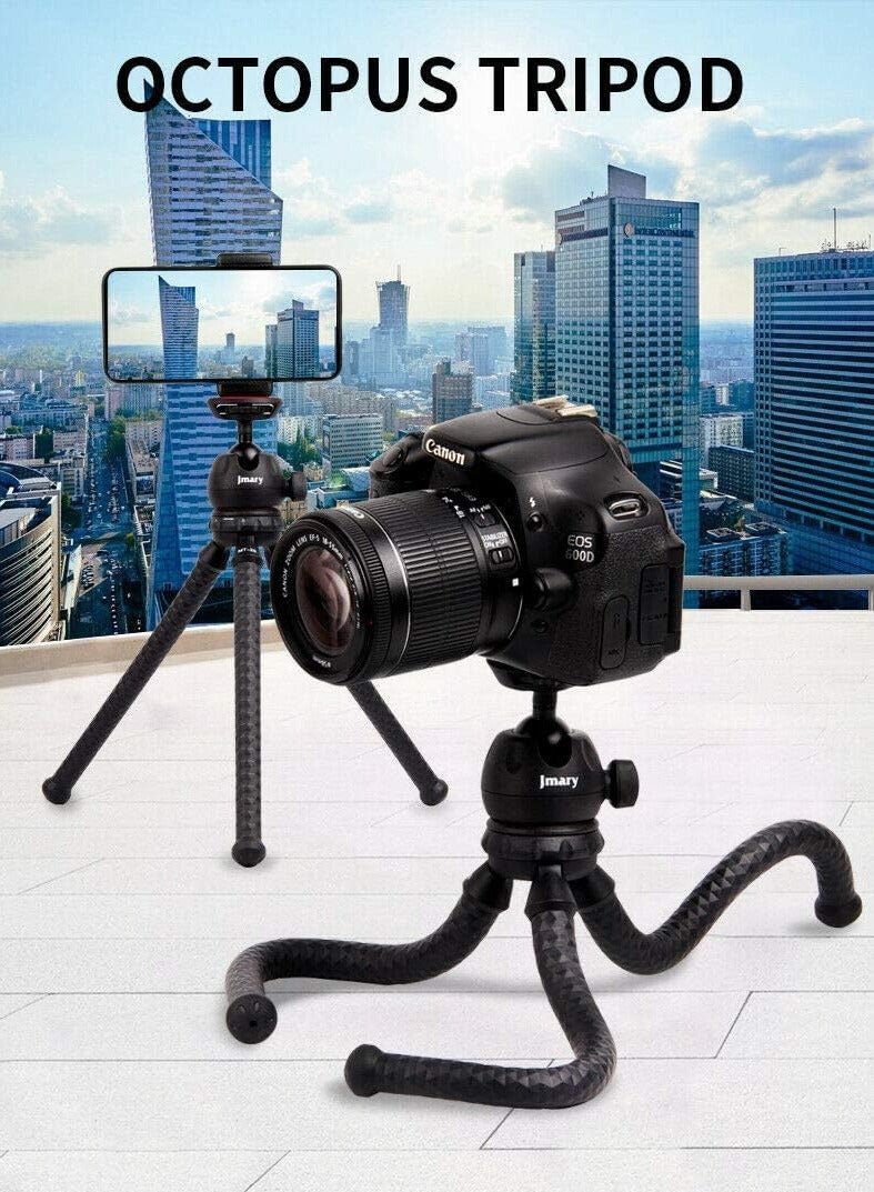 ELTRAZONE MT-25 Table Top Mini Portable Flexible Tripod Stand for Mobile Phones and DSLRs – Includes Universal Mobile Phone Holder (MT-25-BLK) - Image 1