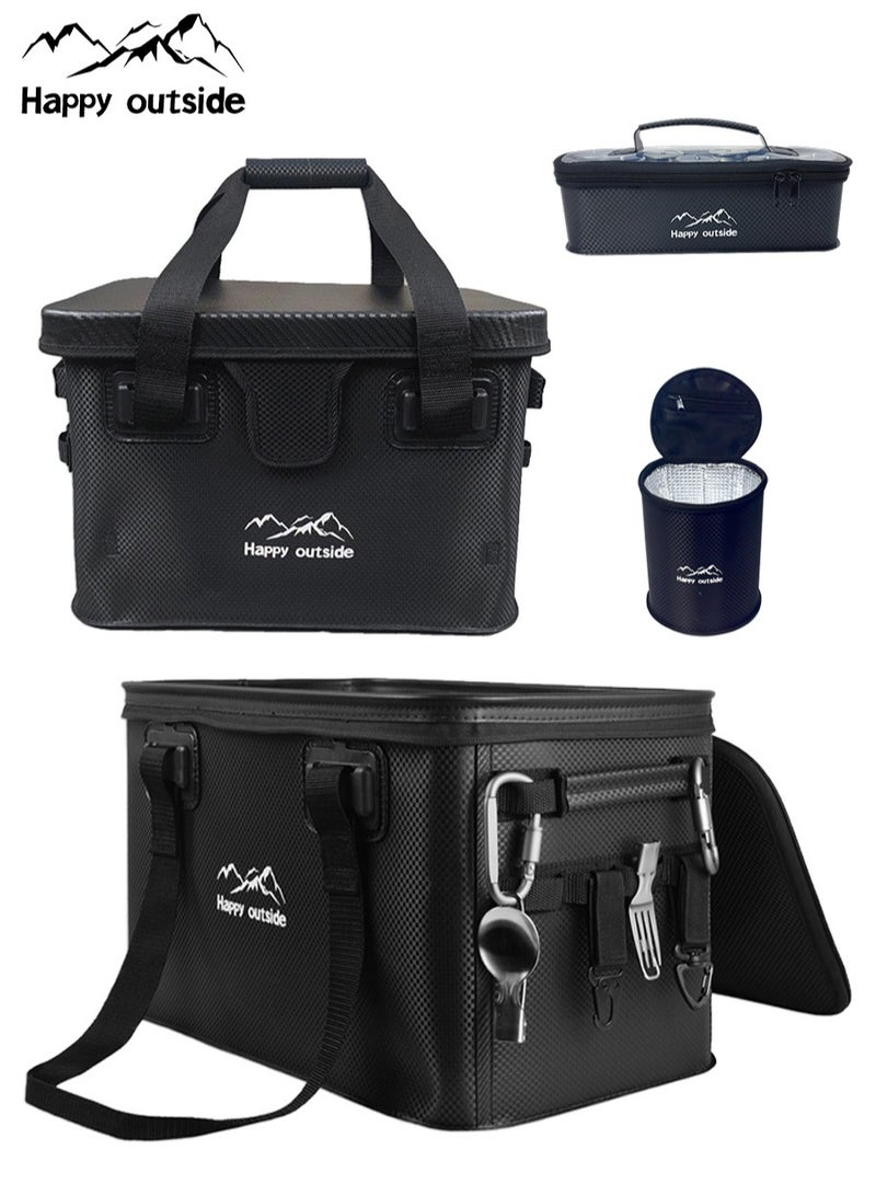 happy outside Foldable Travel Bag Set (Black) for Home and Outdoor: 35L Large Organizer for Camping *1, 28L Camping Table Bag *1, 2L Cylindrical Thermal Insulation Bag *1, 2L Tool Bag *1 - Image 1