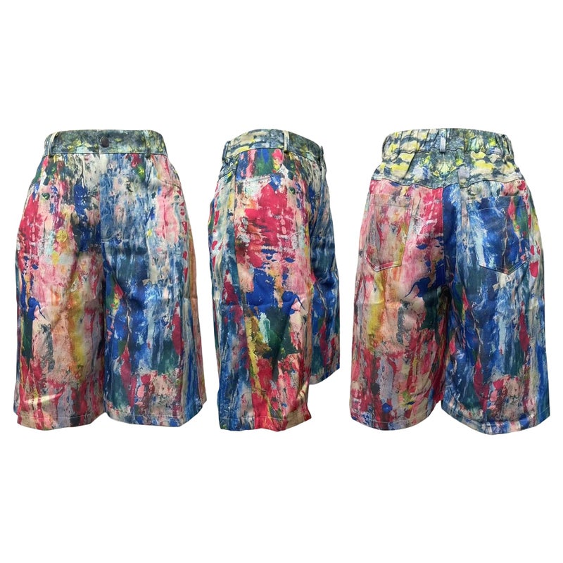 NRTHYE Women Colorful Tie Dye Bermuda Denim Shorts Baggy High Waist Straight Leg Multicolor Graffiti Jean Shorts - Image 5