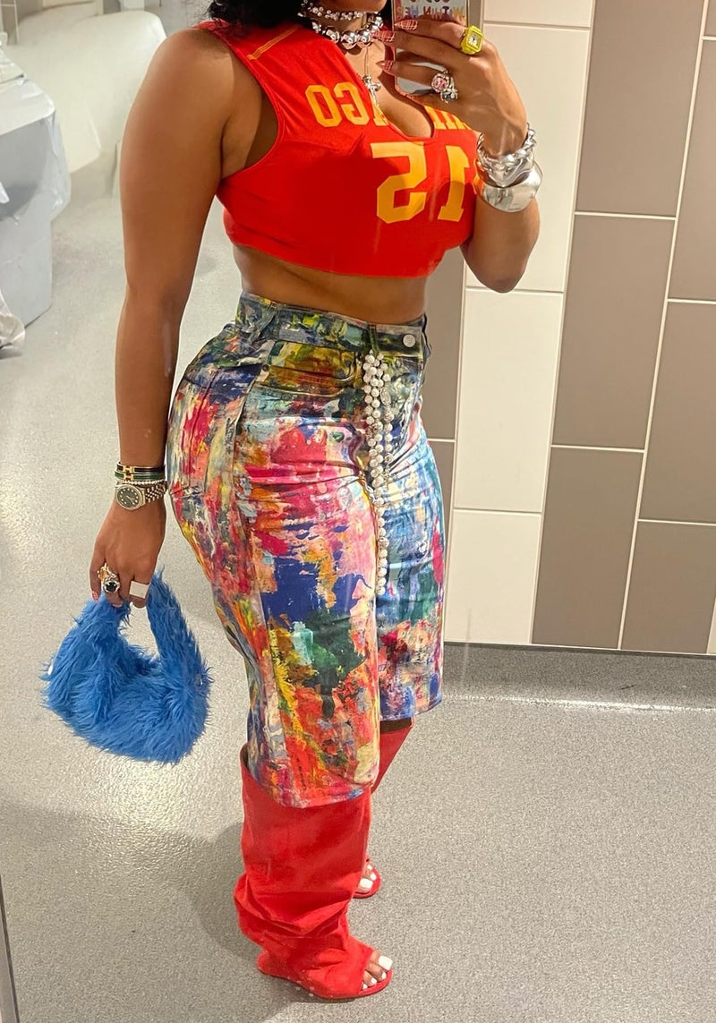 NRTHYE Women Colorful Tie Dye Bermuda Denim Shorts Baggy High Waist Straight Leg Multicolor Graffiti Jean Shorts - Image 3