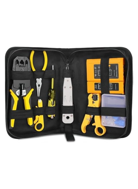 Crimping Tool Kit for RJ11/ RJ12/ CAT5/ CAT6/ Cat5e, Professional Computer Maintenance Network Repair Tool Set include Cable Cutter Cable Tester and Plier Crimp Crimper Plug Clamp Tool