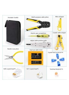 PROMASS Crimping Tool Kit for RJ11/ RJ12/ CAT5/ CAT6/ Cat5e, Professional Computer Maintenance Network Repair Tool Set include Cable Cutter Cable Tester and Plier Crimp Crimper Plug Clamp Tool  - Image 2