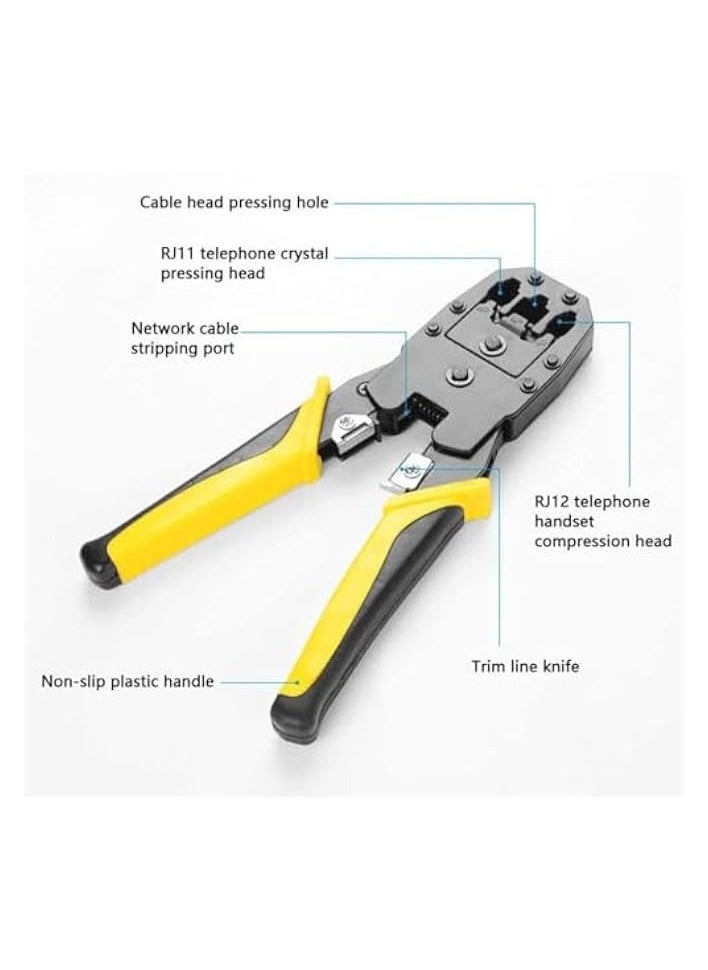 PROMASS - Crimping Tool Kit for RJ11/ RJ12/ CAT5/ CAT6/ Cat5e, Professional Computer Maintenance Network Repair Tool Set include Cable Cutter Cable Tester and Plier Crimp Crimper Plug Clamp Tool - Image 1