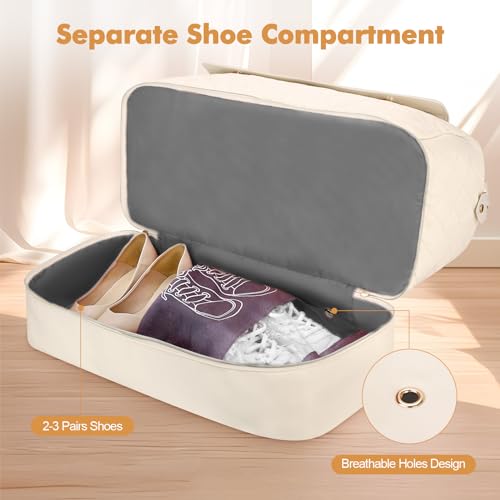 Wedama Travel Duffel Bag, Large Weekender Bag for Women with Shoe Compartment, Carry on Overnight Bag with Toiletry Makeup Bag, Gym Duffel Bag Travel Tote Bag for Travel Gym Camping Hospital, Beige - Image 2