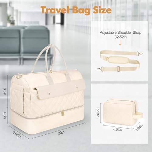 Wedama Travel Duffel Bag, Large Weekender Bag for Women with Shoe Compartment, Carry on Overnight Bag with Toiletry Makeup Bag, Gym Duffel Bag Travel Tote Bag for Travel Gym Camping Hospital, Beige - Image 4
