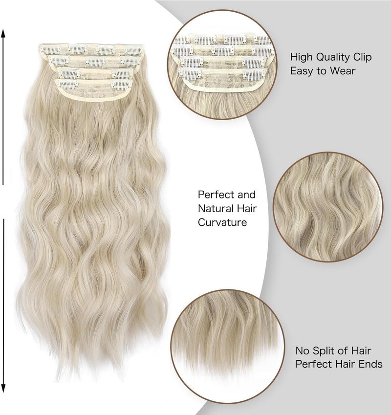 AliLeader 4Pcs Ash Blonde Clip in Hair Extension, Curly Hair Extension Clip in, 20 Inches Long Synthetic Hair Extensions, Soft Wavy Hair Pieces for Women Full Head (Ash Blonde, 4pcs) - Image 4