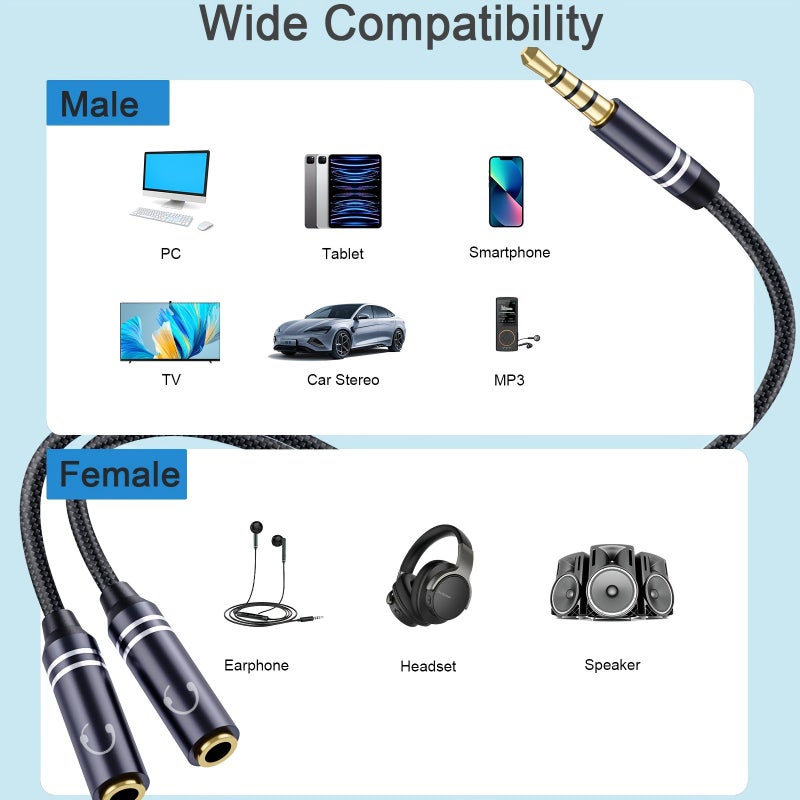 3.5mm TRRS Headphone Splitter Male To 2 Female Audio Y Cable Hi Fi Sound Gaming Headset Adapter For Console Smartphone 2pcs - Image 4